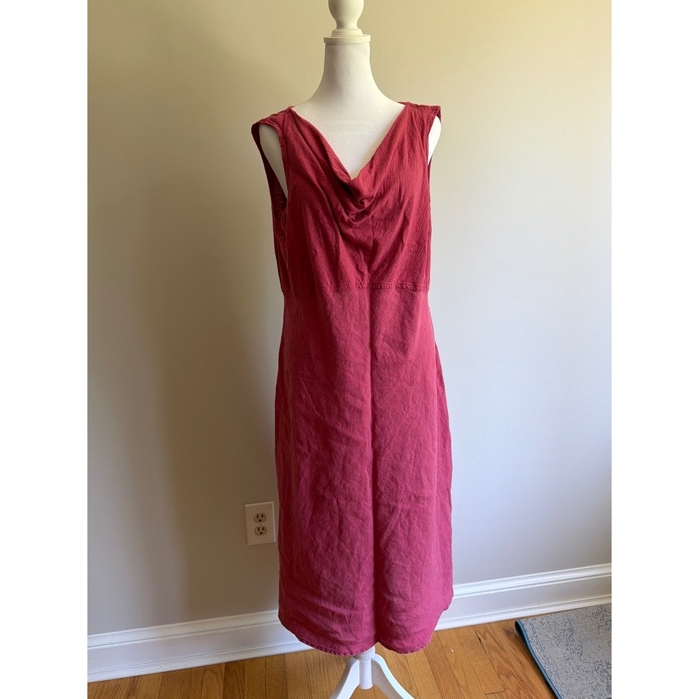 Cut Loose Linen Cotton Cowl Neck Sleeveless Midi Dress Pink Lagenlook Large